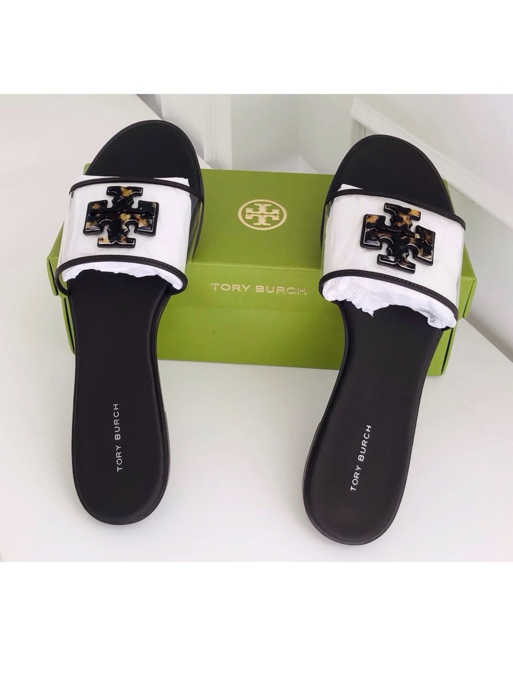 Tory Burch Everly Slide Sandals Translucent TPU Leather-Color Clear/Tortoise-NEW - Picture 4 of 13